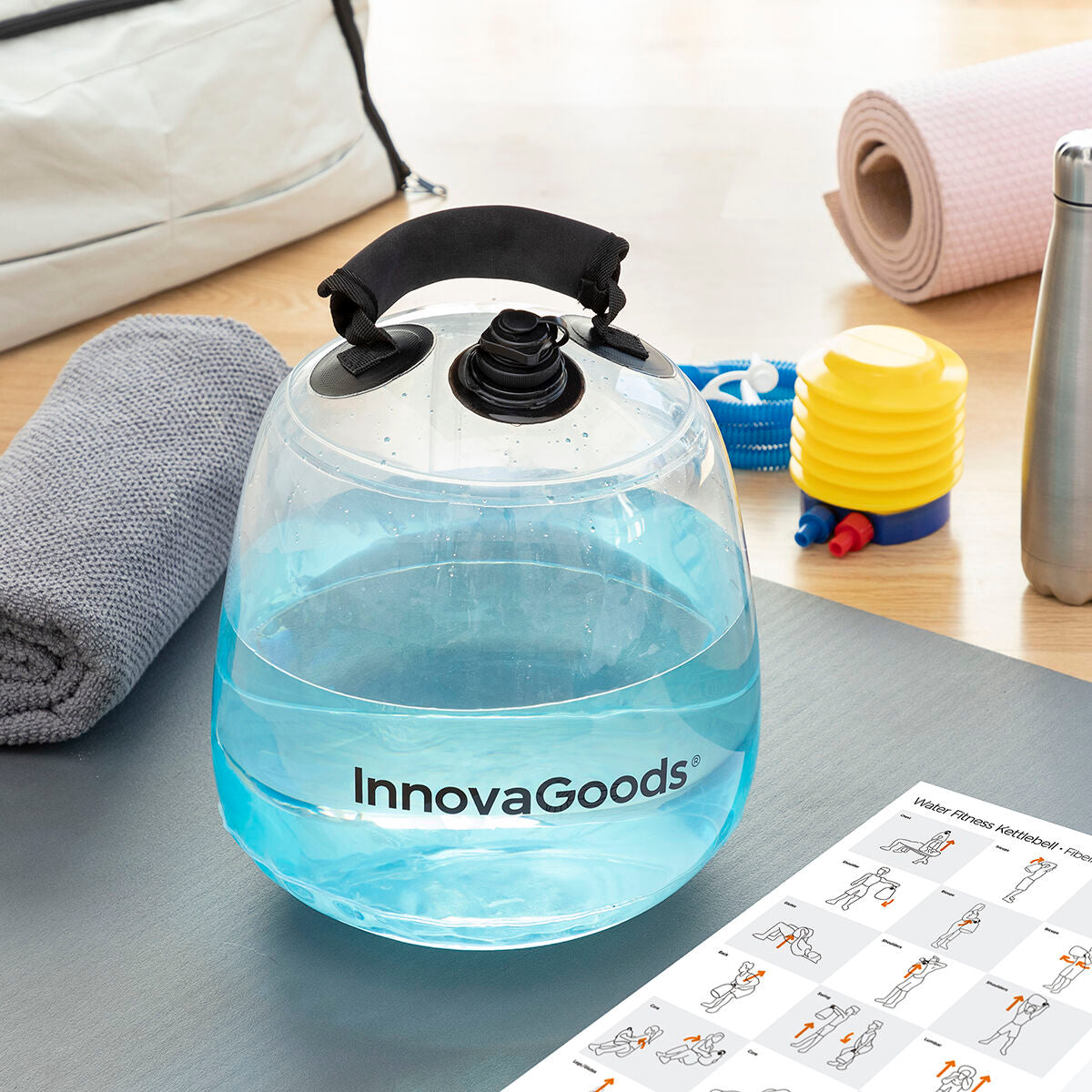 Aqua Kettlebell – 10kg water gewicht + Voetpomp en Gids